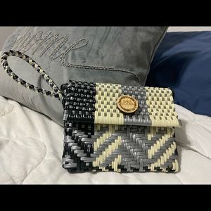 María Victoria Wristlet (Black, silver, ivory)